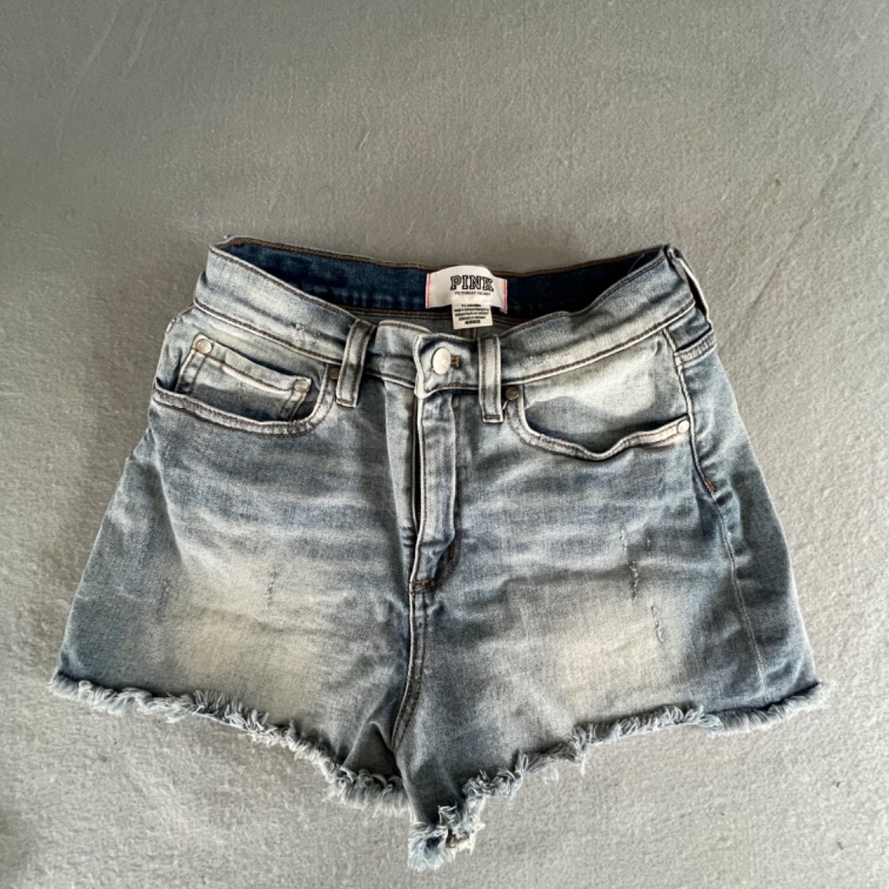 Pink Victoria Secret distressed denim high rise shorts